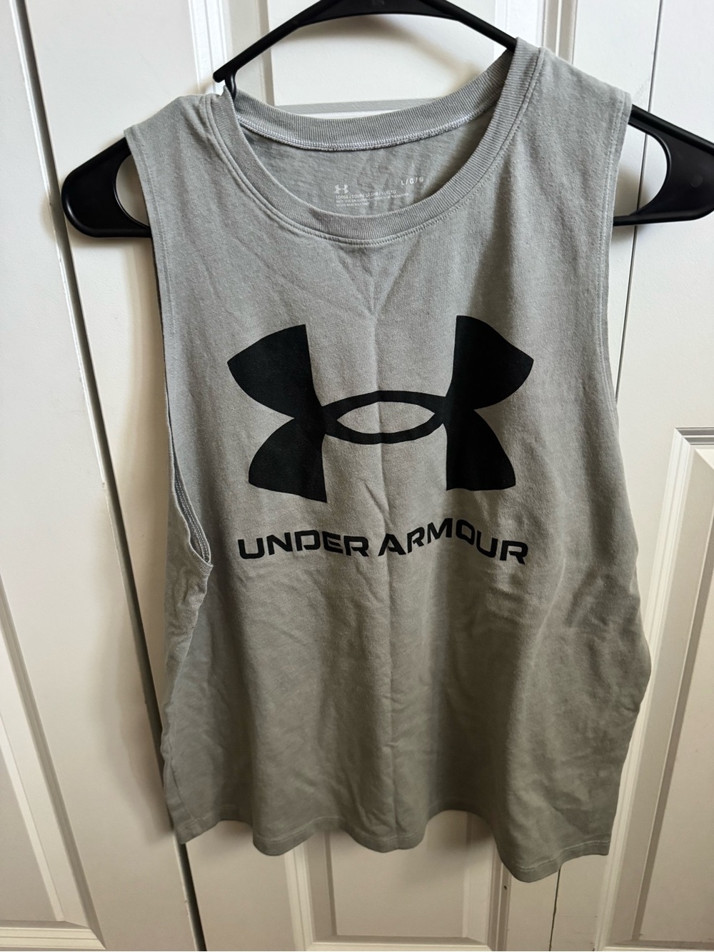 Under Armour Light Gray Graphic Muscle Tee with Black Logo